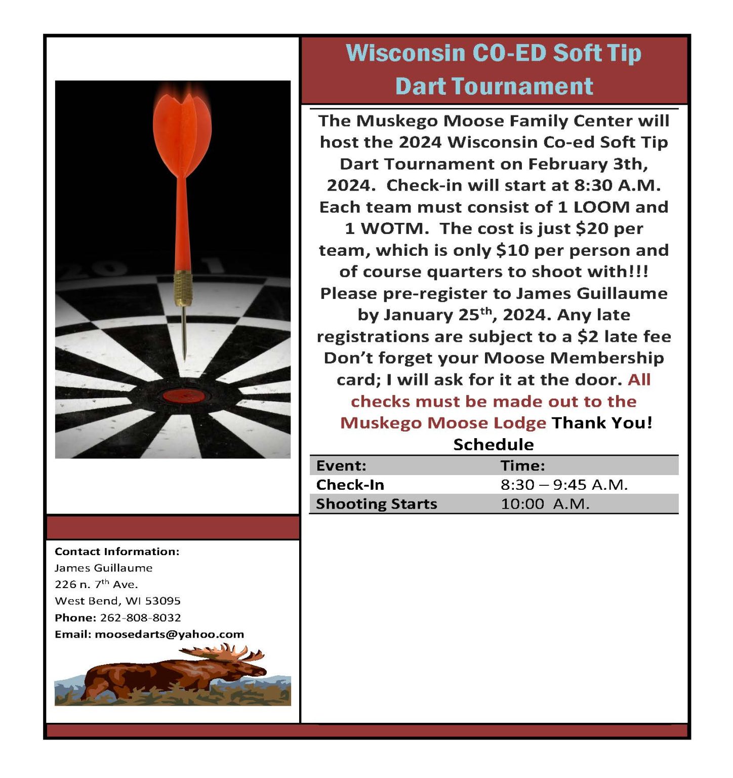 2024 Wisconsin COED Soft Tip Dart Tournament Wisconsin Moose Association